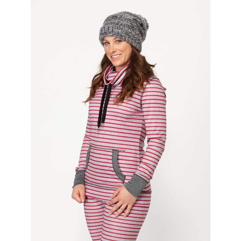 Roxy Plain Jane Slouchy Neck Striped Sweater in Magenta/Gray Size Large